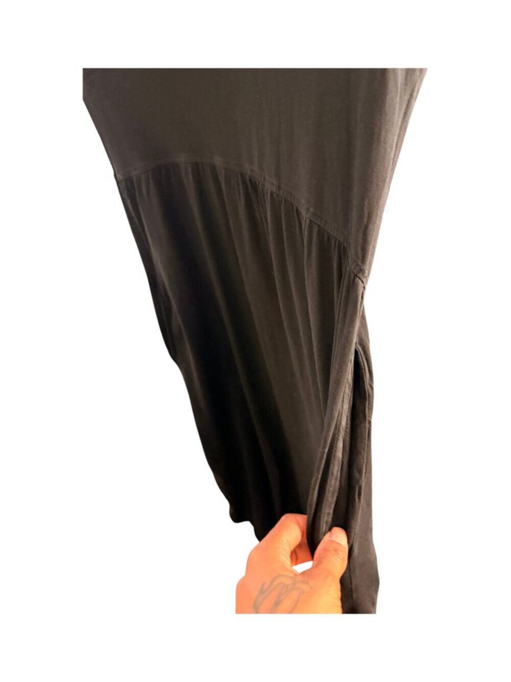 River Island | Black Cinched Waist Midi Tee Dress with Pockets | Size 14 - Picture 6 of 6